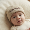 KW122: Baby Embroidered Hello World Knitted Hat- Beige (Newborn -3 Months)